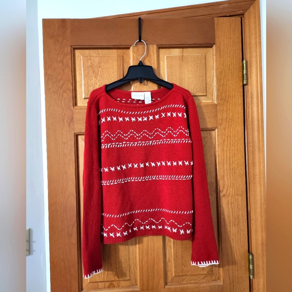 Red and White Liz Claiborne Sweater, Size Small